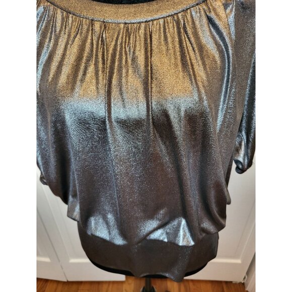 INC Vintage Y2k Silver Metallic Pleated Bubble Top PM Glam Party Retro New Year - Picture 4 of 10